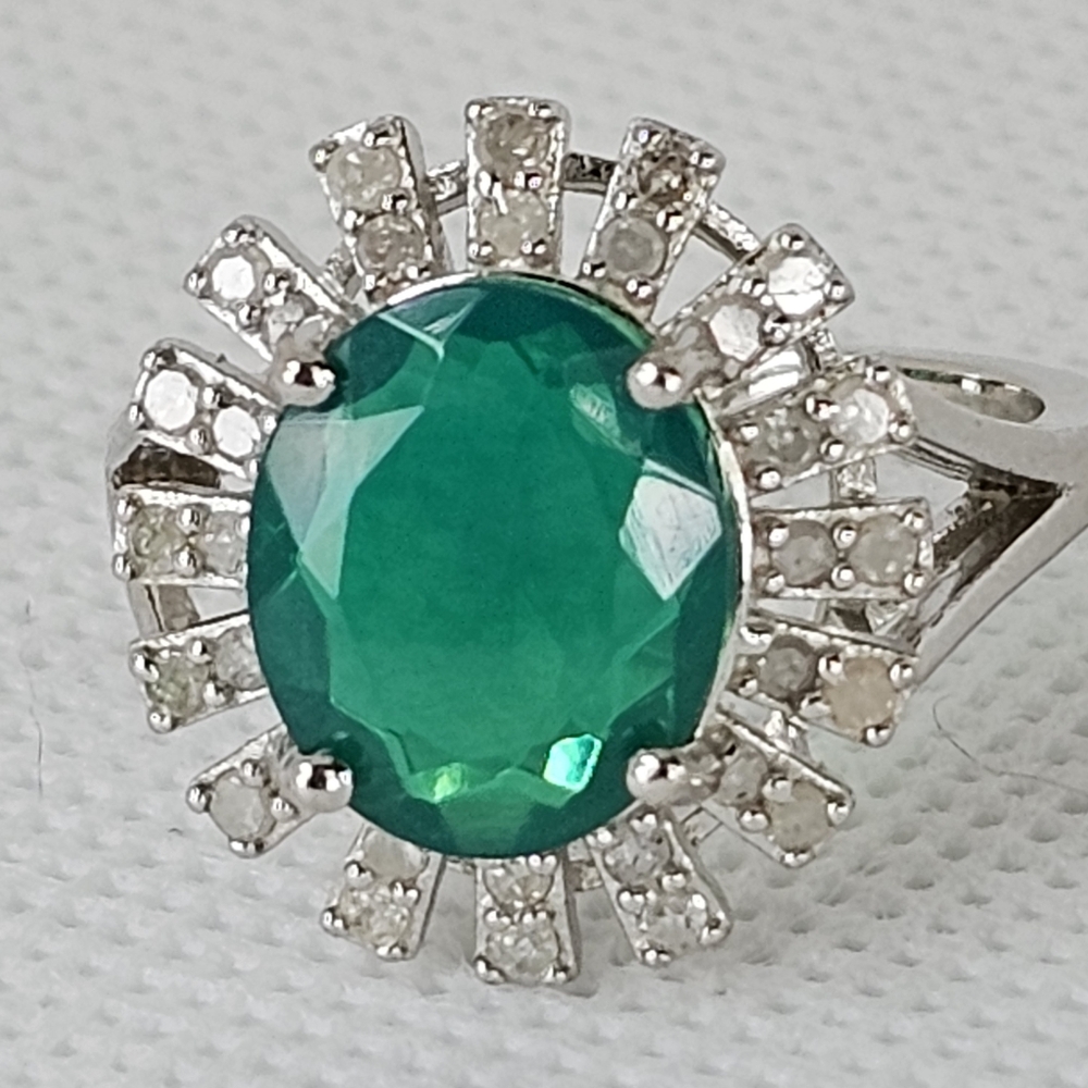 Exotic Natural Paraiba Blue Opal & Diamond Ring Sterling Silver Size 8 - Picture 3 of 13